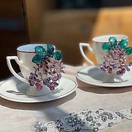 Amethyst Wisteria El Yapımı Reçine Çiçekli Fincan